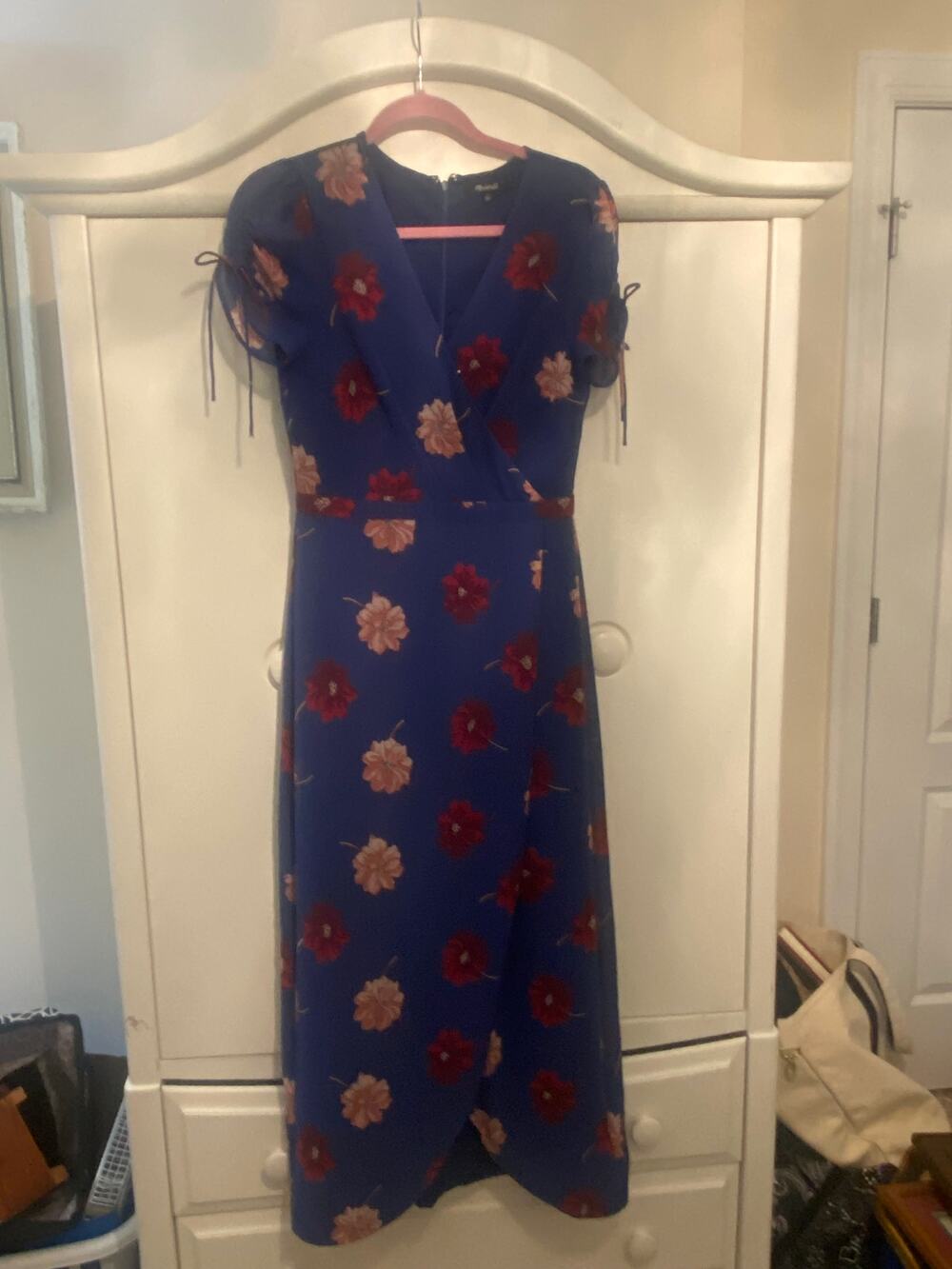 Madewell blue floral faux wrap dress 4